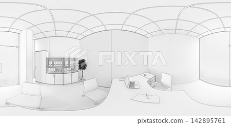 spherical panorama of the interior, 3D illustration spherical panorama of the interior, 3D illustration 142895761