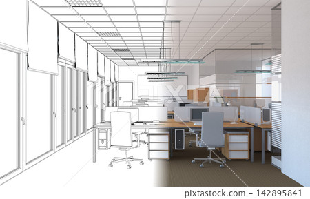 office, interior visualization, 3D illustration 142895841