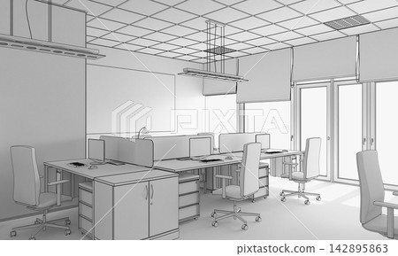 office, interior visualization, 3D illustration office, interior visualization, 3D illustration 142895863