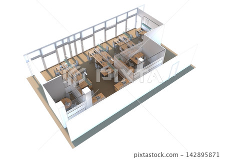 office, interior visualization, 3D illustration office, interior visualization, 3D illustration 142895871