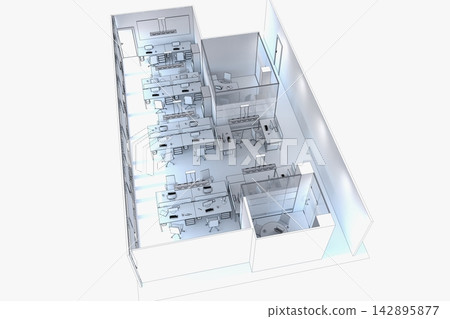 office, interior visualization, 3D illustration office, interior visualization, 3D illustration 142895877