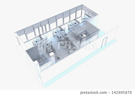office, interior visualization, 3D illustration office, interior visualization, 3D illustration 142895878