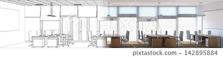 office, interior visualization, 3D illustration office, interior visualization, 3D illustration 142895884