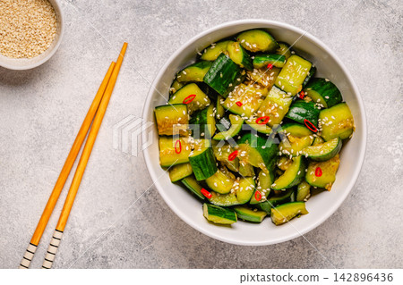 Chinese smashed cucumber salad with sesame Chinese smashed cucumber salad with sesame 142896436