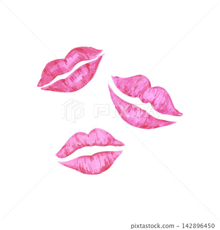Hand drawn watercolor St. Valentine pink and red kisses. Illustration isolated on white background. Can be used for postcard, label, scrapbook and other printed products Hand drawn watercolor St. Valentine pink and red kisses. Illustration isolated on white background. Can be used for postcard, label, scrapbook and other printed products 142896450