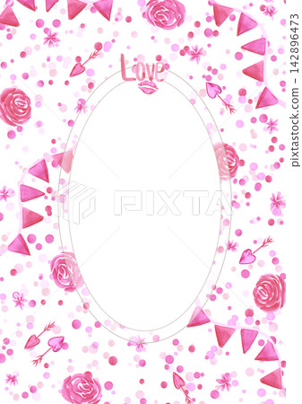 Hand drawn watercolor St. Valentine pink and red kisses and love signs postcard frame border. Illustration isolated on white background. Can be used for invitation, postcard scrapbook and other Hand drawn watercolor St. Valentine pink and red kisses and love signs postcard frame border. Illustration isolated on white background. Can be used for invitation, postcard scrapbook and other 142896473