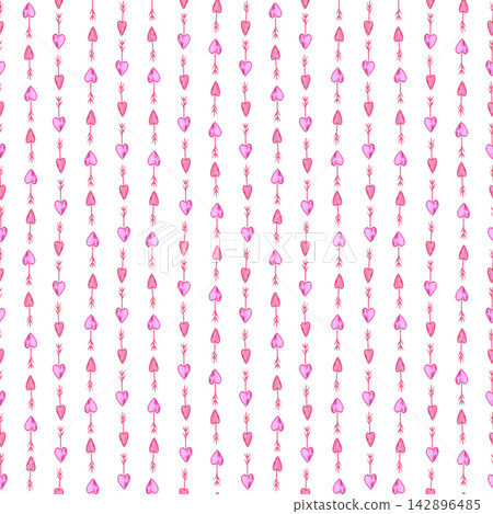 Hand drawn watercolor St. Valentine pink and red arrows seamless pattern. Illustration isolated on white background. Can be used for textile, fabric scrapbook and other printed products Hand drawn watercolor St. Valentine pink and red arrows seamless pattern. Illustration isolated on white background. Can be used for textile, fabric scrapbook and other printed products 142896485