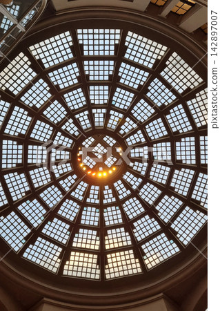 Architectural Marvel: Symmetrical Glass Dome Ceiling with Geometric Patterns Architectural Marvel: Symmetrical Glass Dome Ceiling with Geometric Patterns 142897007