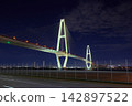 [Nagoya] The illuminated Meiko Triton bridge as seen from Kinjo Pier 142897522