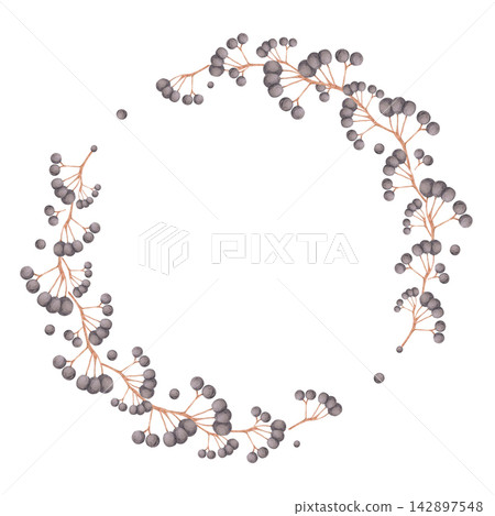 Hand drawn watercolor wolfberries wreath frame border. Autumn illustration isolated on white background. Can be used for cards, invitations and autumn design Hand drawn watercolor wolfberries wreath frame border. Autumn illustration isolated on white background. Can be used for cards, invitations and autumn design 142897548