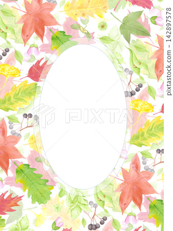 Hand drawn watercolor autumn berries and leaves card frame border. Illustration isolated on white background. Can be used for invitation, thanksgiving and other autumn design Hand drawn watercolor autumn berries and leaves card frame border. Illustration isolated on white background. Can be used for invitation, thanksgiving and other autumn design 142897578