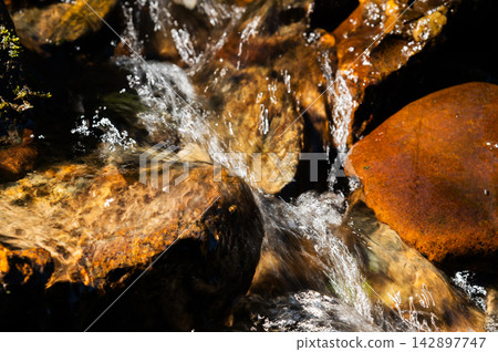 Water Flowing Over Rocks in a Stream Water Flowing Over Rocks in a Stream 142897747