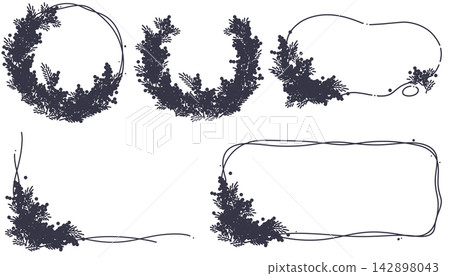 Simple monochrome floral frame set Simple monochrome floral frame set 142898043