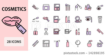 Makeup and cosmetics line icon set (color) Makeup and cosmetics line icon set (color) 142898195