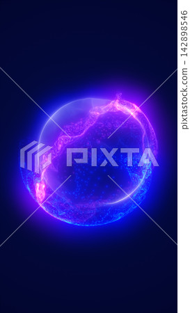 Glowing blue and magenta plasma sphere with swirling liquid energy and a luminous halo on a dark futuristic background. Glowing blue and magenta plasma sphere with swirling liquid energy and a luminous halo on a dark futuristic background. 142898546