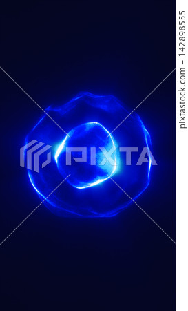Abstract glowing blue energy ring with soft organic folds and an illuminated central opening on a dark background. Abstract glowing blue energy ring with soft organic folds and an illuminated central opening on a dark background. 142898555