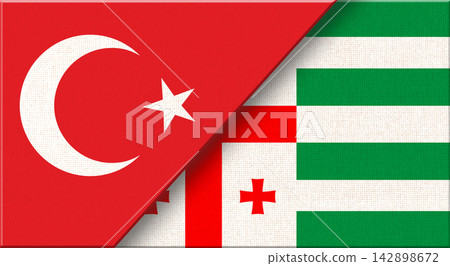 Double flag of Turkey and Adjara on fabric texture - 3D illustration Double flag of Turkey and Adjara on fabric texture - 3D illustration 142898672