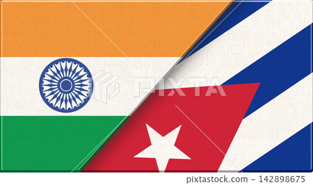 Double flag of India and Cuba on fabric texture - 3D illustration Double flag of India and Cuba on fabric texture - 3D illustration 142898675