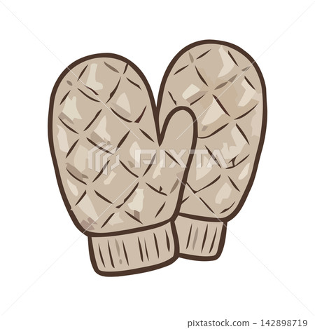 Cute cartoon drawing of matching winter gloves, perfect for apparel design or seasonal themes. 142898719