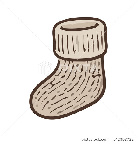 Simple and charming hand drawn sketch of a knitted sock perfect for apparel designs, fashion graphics, and cozy themes. Simple and charming hand drawn sketch of a knitted sock perfect for apparel designs, fashion graphics, and cozy themes. 142898722