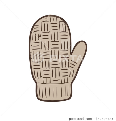 Elegant line art drawing of a hand knit woolen mitten or glove pattern, ideal for seasonal decor and craft illustration. Elegant line art drawing of a hand knit woolen mitten or glove pattern, ideal for seasonal decor and craft illustration. 142898723