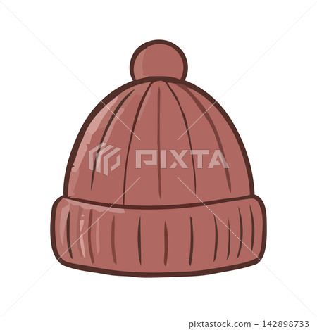 Vector drawing of a warm knit beanie hat accessory. Ideal element for winter, autumn, and casual lifestyle fashion design. Vector drawing of a warm knit beanie hat accessory. Ideal element for winter, autumn, and casual lifestyle fashion design. 142898733