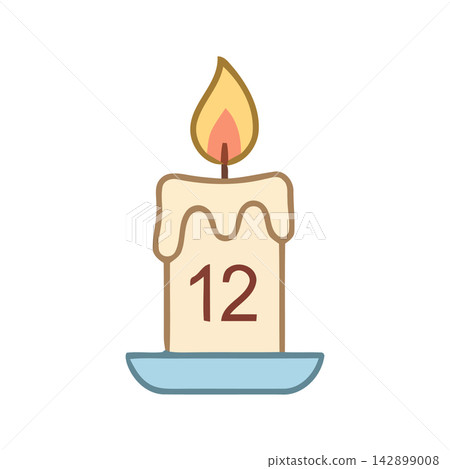 Adorable cartoon drawing featuring twelve lit birthday candles for celebration or party themed design elements. Adorable cartoon drawing featuring twelve lit birthday candles for celebration or party themed design elements. 142899008