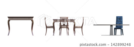 table isolated on transparent background, 3D illustration, cg render, set table isolated on transparent background, 3D illustration, cg render, set 142899248