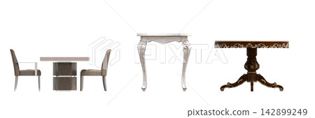table isolated on transparent background, 3D illustration, cg render, set table isolated on transparent background, 3D illustration, cg render, set 142899249