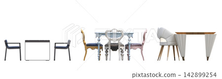 table isolated on transparent background, 3D illustration, cg render, set table isolated on transparent background, 3D illustration, cg render, set 142899254