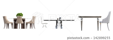 table isolated on transparent background, 3D illustration, cg render, set table isolated on transparent background, 3D illustration, cg render, set 142899255