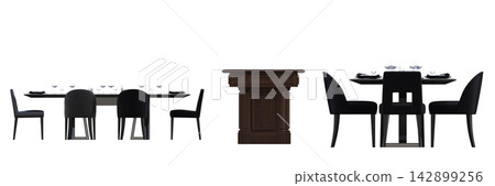 table isolated on transparent background, 3D illustration, cg render, set table isolated on transparent background, 3D illustration, cg render, set 142899256