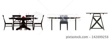 table isolated on transparent background, 3D illustration, cg render, set table isolated on transparent background, 3D illustration, cg render, set 142899258