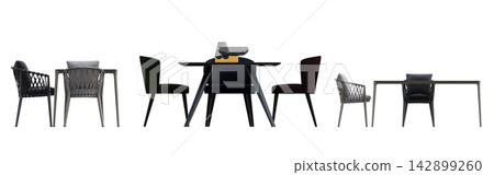 table isolated on transparent background, 3D illustration, cg render, set table isolated on transparent background, 3D illustration, cg render, set 142899260