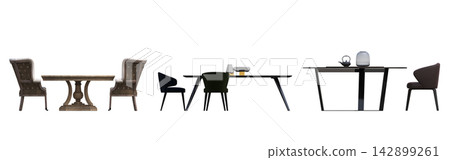 table isolated on transparent background, 3D illustration, cg render, set table isolated on transparent background, 3D illustration, cg render, set 142899261