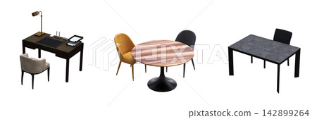 table isolated on transparent background, 3D illustration, cg render, set table isolated on transparent background, 3D illustration, cg render, set 142899264