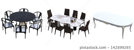 table isolated on transparent background, 3D illustration, cg render, set table isolated on transparent background, 3D illustration, cg render, set 142899265