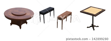 table isolated on transparent background, 3D illustration, cg render, set table isolated on transparent background, 3D illustration, cg render, set 142899280