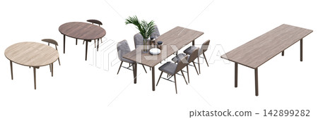 table isolated on transparent background, 3D illustration, cg render, set table isolated on transparent background, 3D illustration, cg render, set 142899282