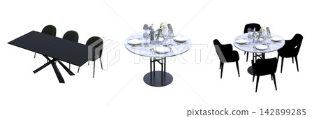 table isolated on transparent background, 3D illustration, cg render, set table isolated on transparent background, 3D illustration, cg render, set 142899285