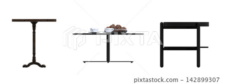 table isolated on transparent background, 3D illustration, cg render, set table isolated on transparent background, 3D illustration, cg render, set 142899307