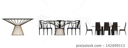 table isolated on transparent background, 3D illustration, cg render, set table isolated on transparent background, 3D illustration, cg render, set 142899313