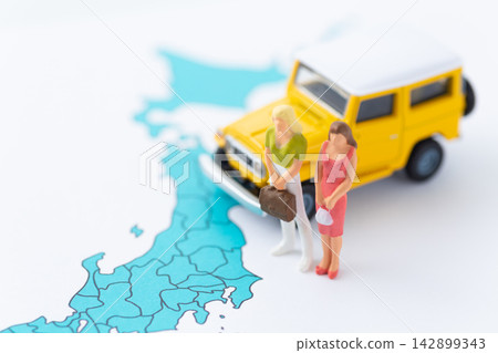 A young woman, a car, and a map of Japan A young woman, a car, and a map of Japan 142899343