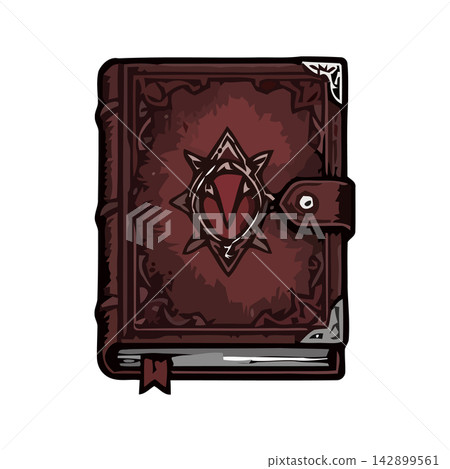 An antique, richly detailed magical spellbook or grimoire featuring cryptic arcane designs. An antique, richly detailed magical spellbook or grimoire featuring cryptic arcane designs. 142899561