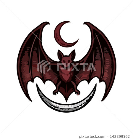 A stylized dark red dragon wings logo perfect for gothic or mystical brand branding. A stylized dark red dragon wings logo perfect for gothic or mystical brand branding. 142899562