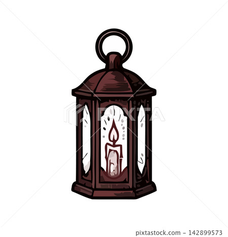 Elegant illustration of an antique lantern lamp, perfect for rustic decor or vintage design elements. Elegant illustration of an antique lantern lamp, perfect for rustic decor or vintage design elements. 142899573