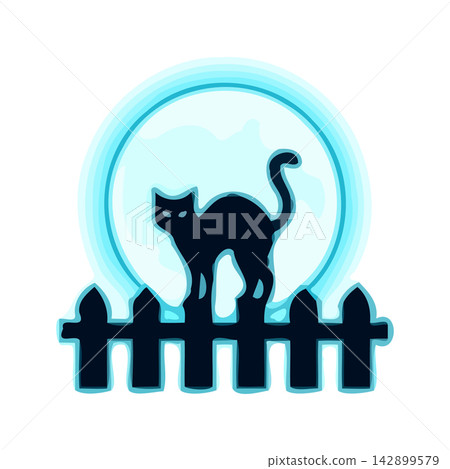 Adorably simple illustration of a playful cartoon cat against a soft, ethereal blue backdrop. Adorably simple illustration of a playful cartoon cat against a soft, ethereal blue backdrop. 142899579
