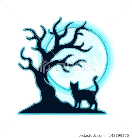 Cute vector drawing featuring abstract tree silhouettes and playful animals in nature. Cute vector drawing featuring abstract tree silhouettes and playful animals in nature. 142899590
