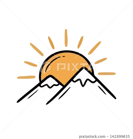 Minimalist drawing of a mountain range silhouette against a rising sun, suitable for backgrounds and nature themes. Minimalist drawing of a mountain range silhouette against a rising sun, suitable for backgrounds and nature themes. 142899635