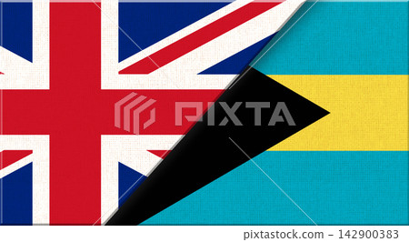Double flag of United Kingdom and Bahamas on fabric texture - 3D illustration Double flag of United Kingdom and Bahamas on fabric texture - 3D illustration 142900383